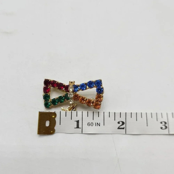 Order Of The Eastern Star Brooch With Colorful Rhinestones & Hanging Star Charm - Picture 4 of 4